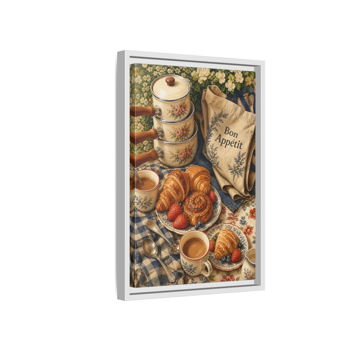 Side Mockup 4. Vintage Pastries Vintage Breakfast shown as framed canvas print