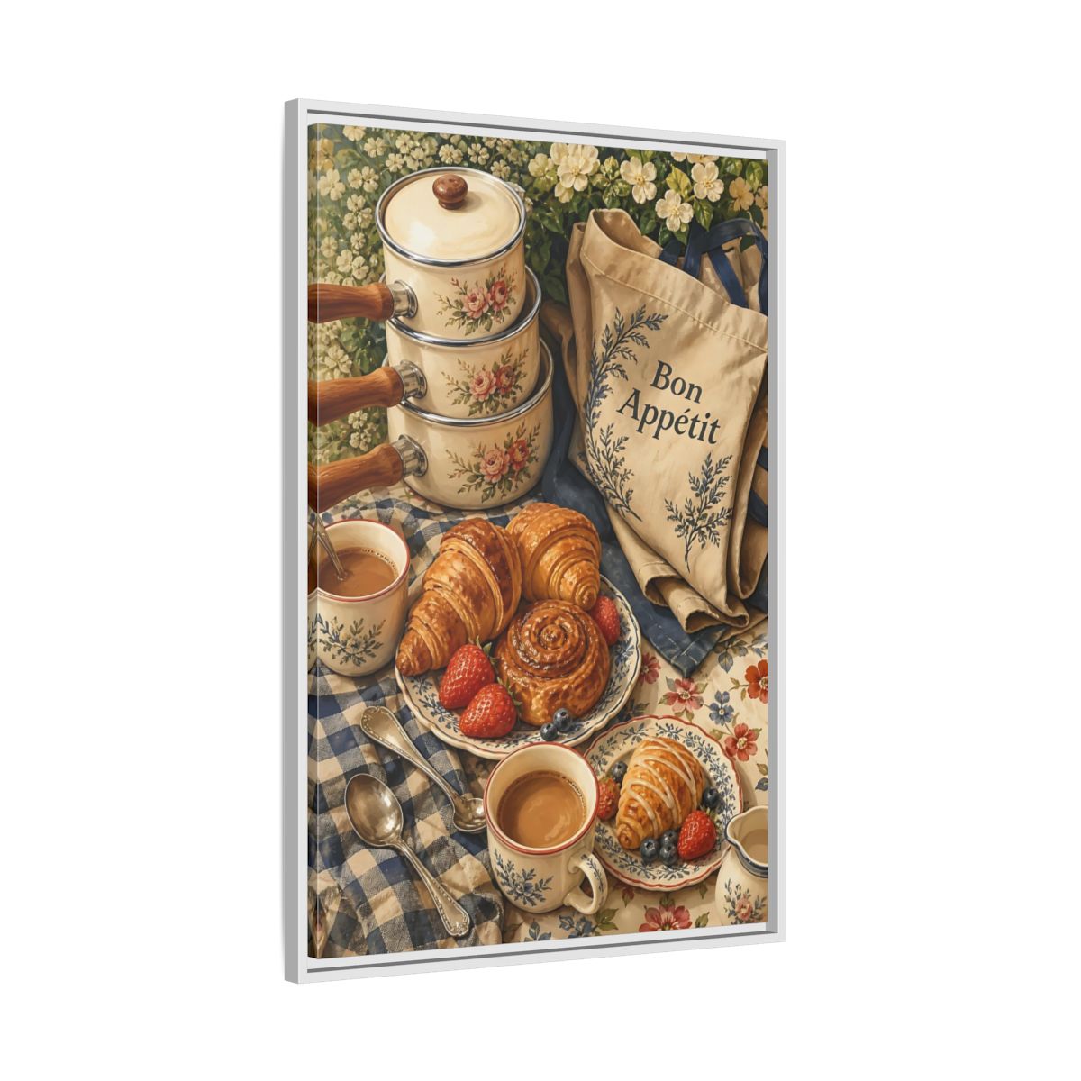 Side Mockup 9. Vintage Pastries Vintage Breakfast shown as framed canvas print
