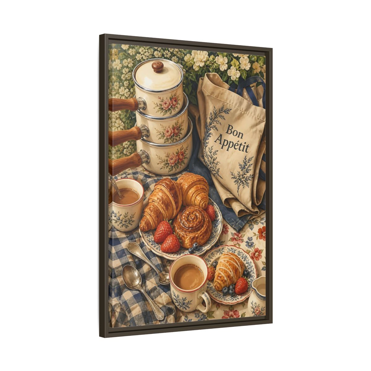 Side Mockup 11. Vintage Pastries Vintage Breakfast shown as framed canvas print
