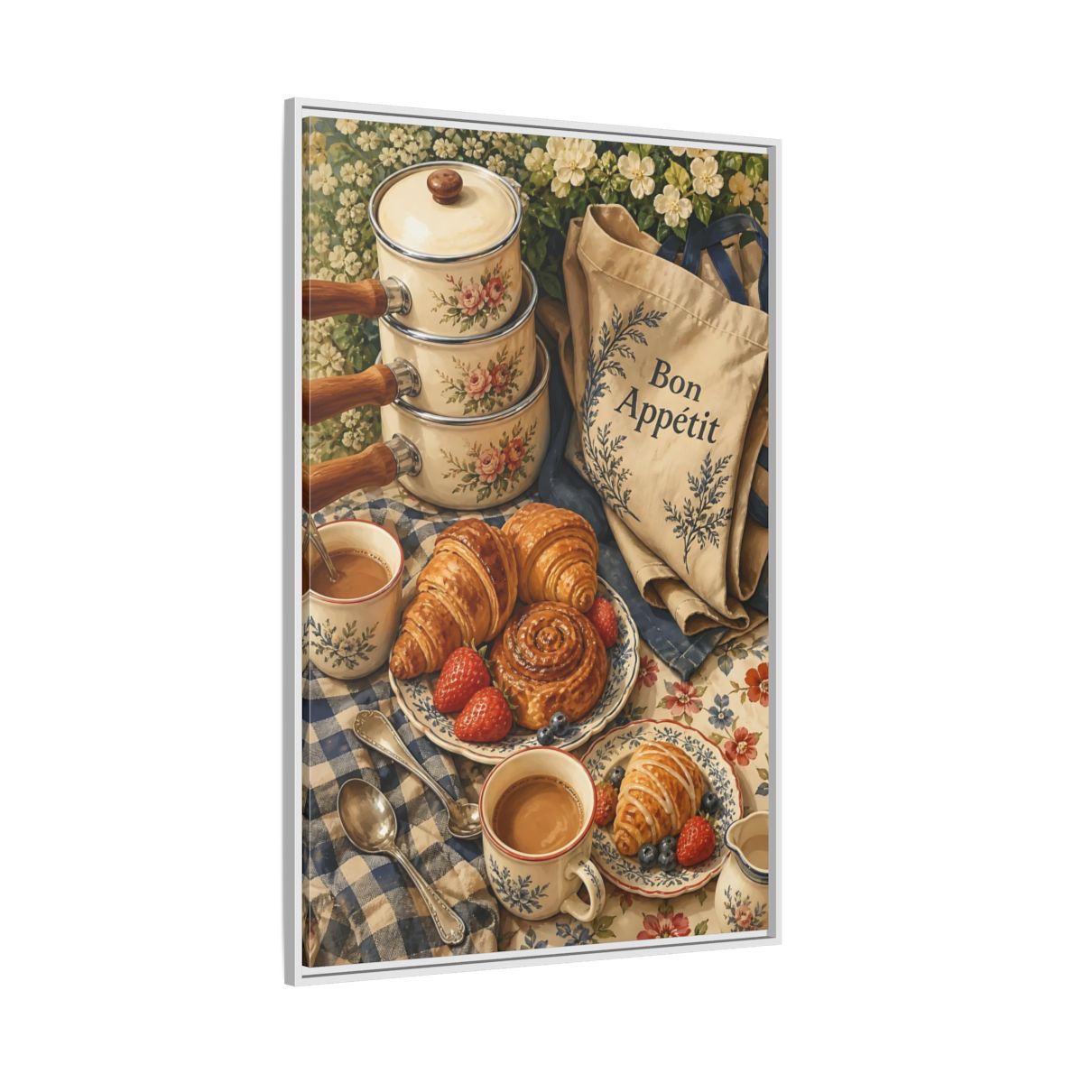 Side Mockup 7. Vintage Pastries Vintage Breakfast shown as framed canvas print