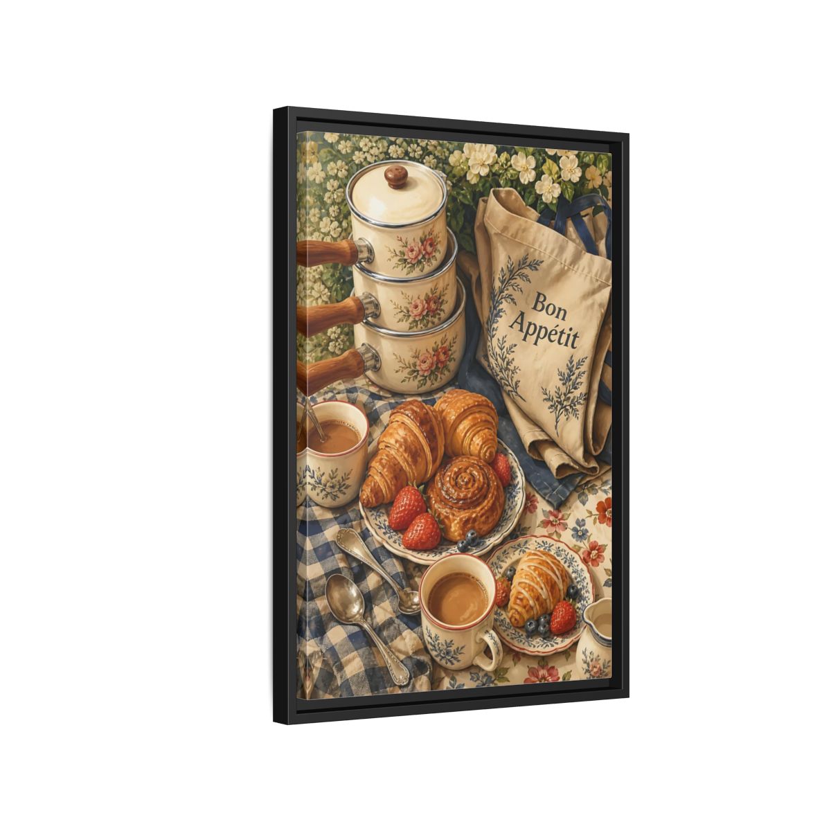 Side Mockup 3. Vintage Pastries Vintage Breakfast shown as framed canvas print