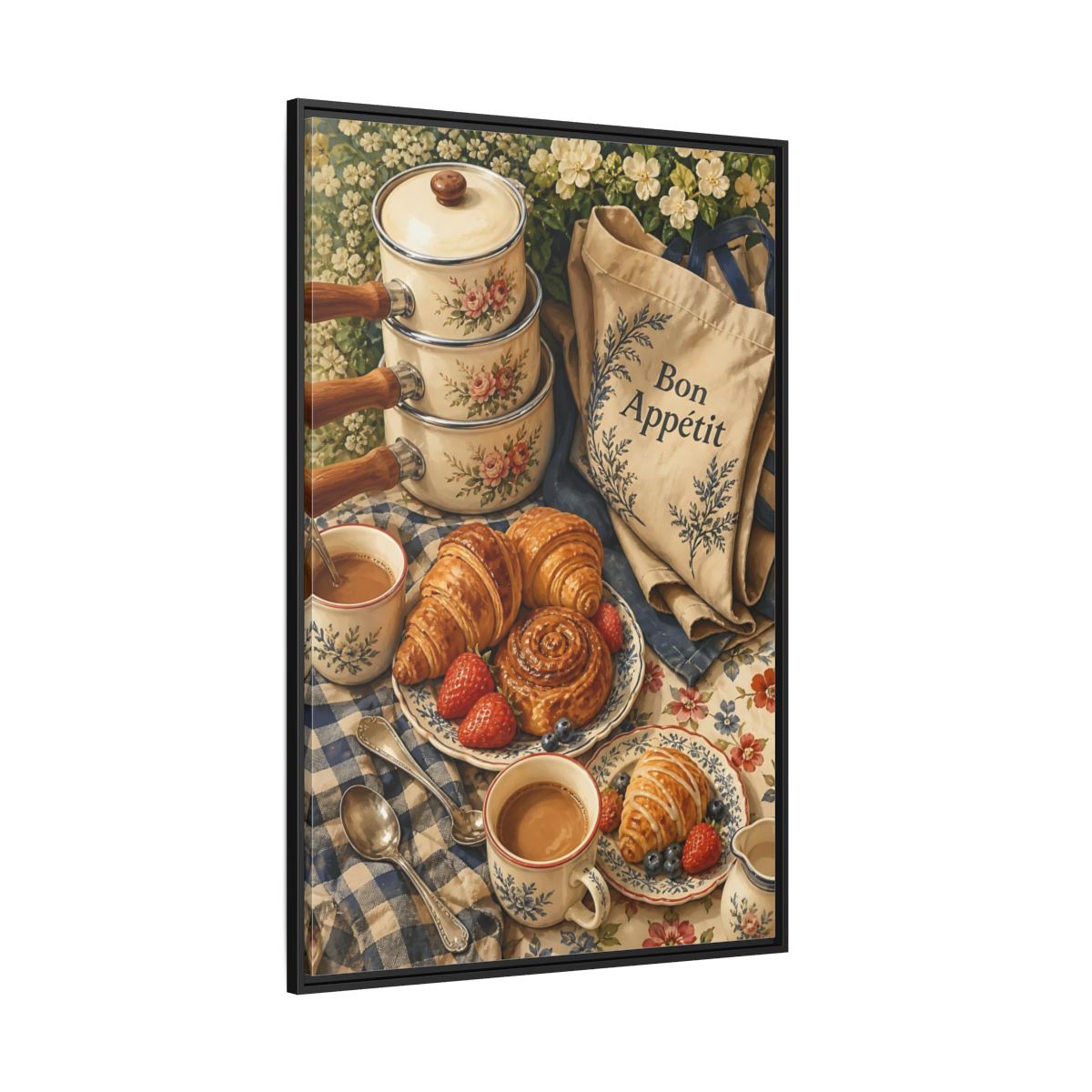 Side Mockup 12. Vintage Pastries Vintage Breakfast shown as framed canvas print