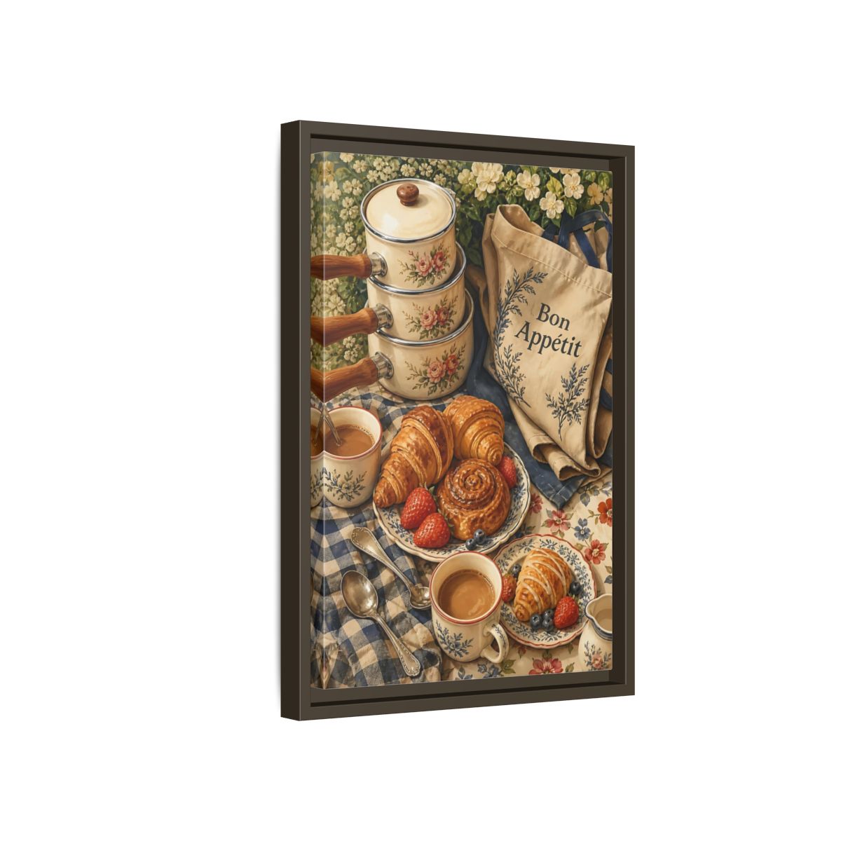Side Mockup 5. Vintage Pastries Vintage Breakfast shown as framed canvas print