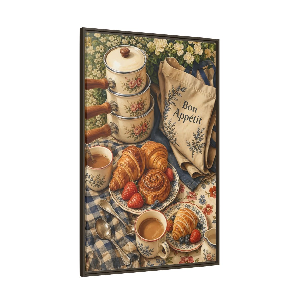 Side Mockup 8. Vintage Pastries Vintage Breakfast shown as framed canvas print