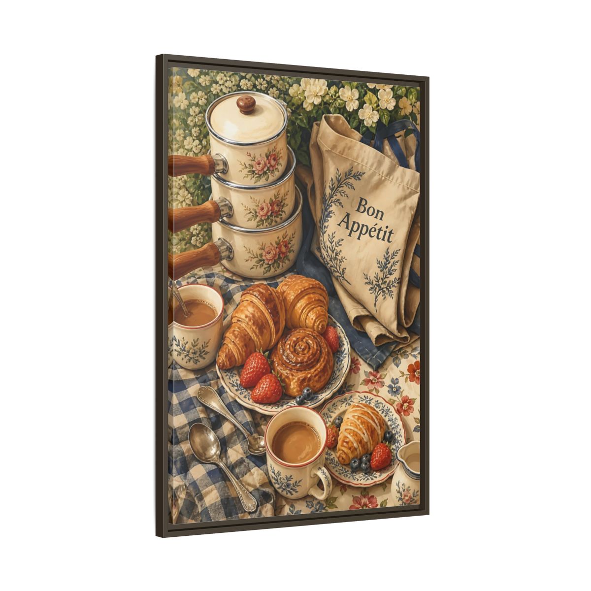Main Mockup. Vintage Pastries Vintage Breakfast shown as framed canvas print