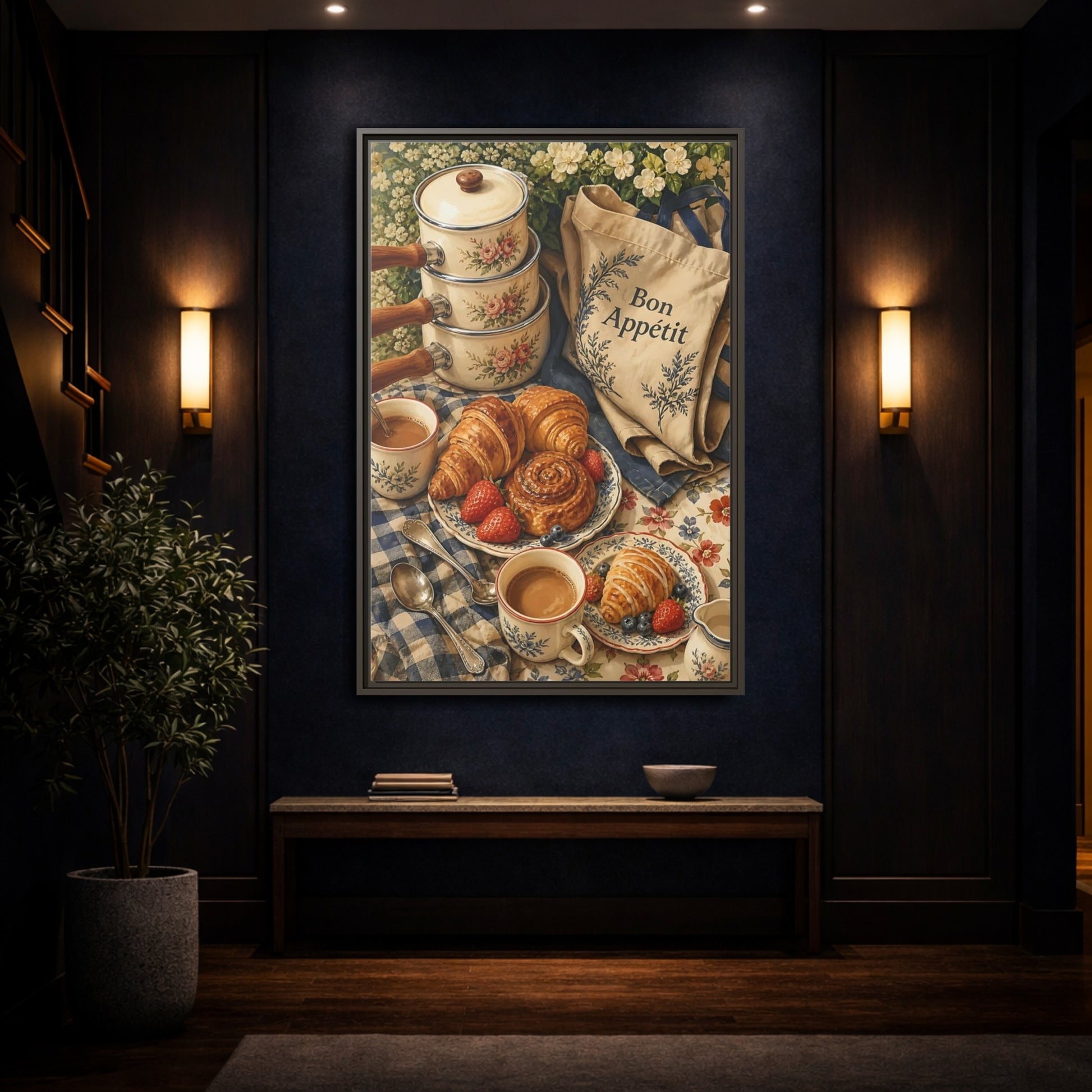 Mockup 4. Vintage Pastries Vintage Breakfast shown as framed canvas print
