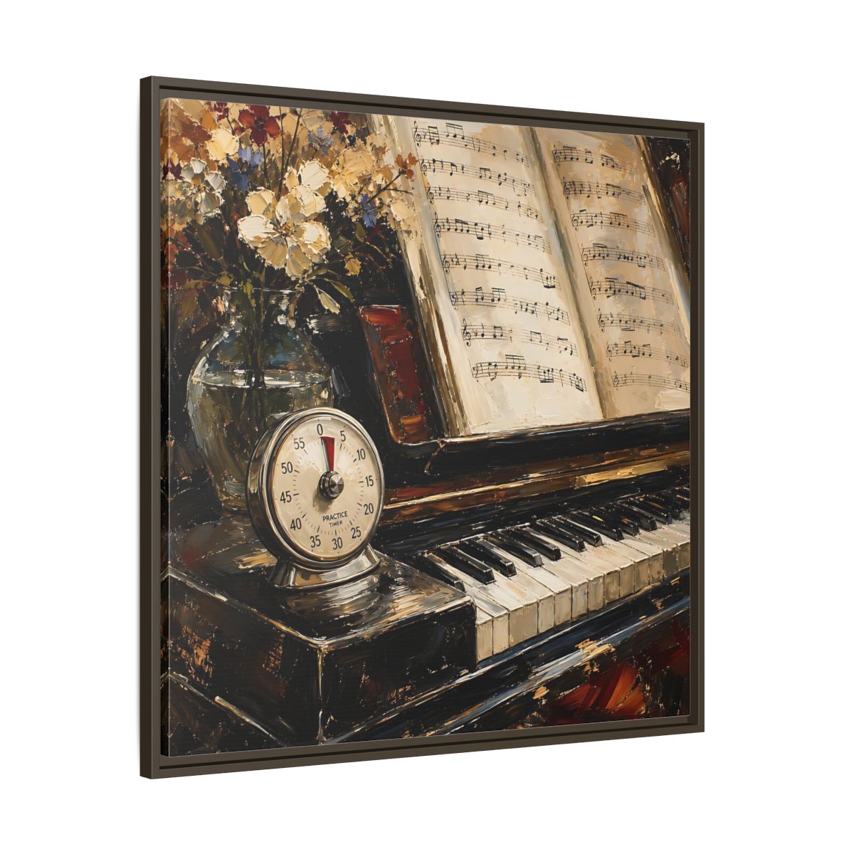 Main Mockup. Vintage Piano Classical Piano Still Life shown as framed canvas print