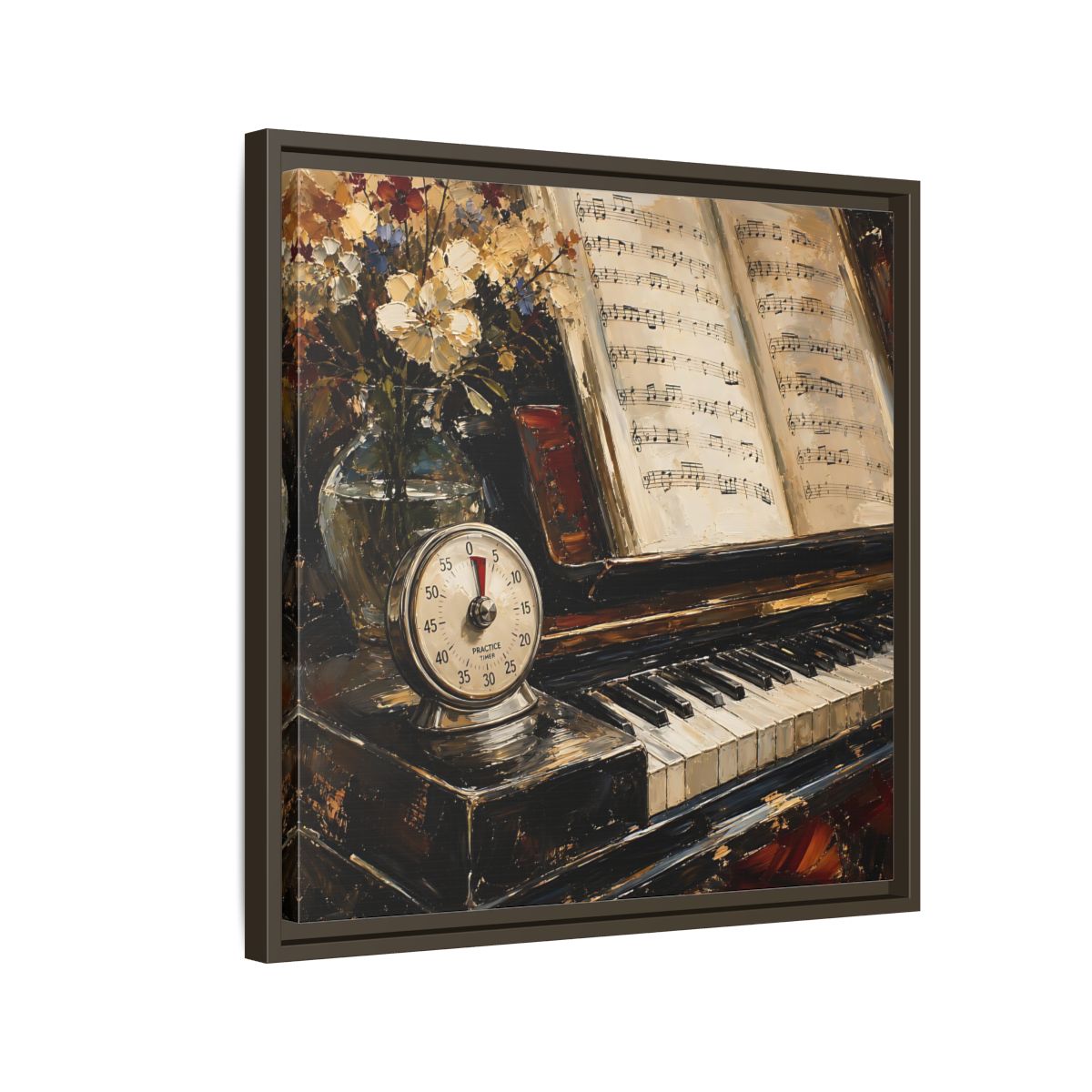 Side Mockup 11. Vintage Piano Classical Piano Still Life shown as framed canvas print