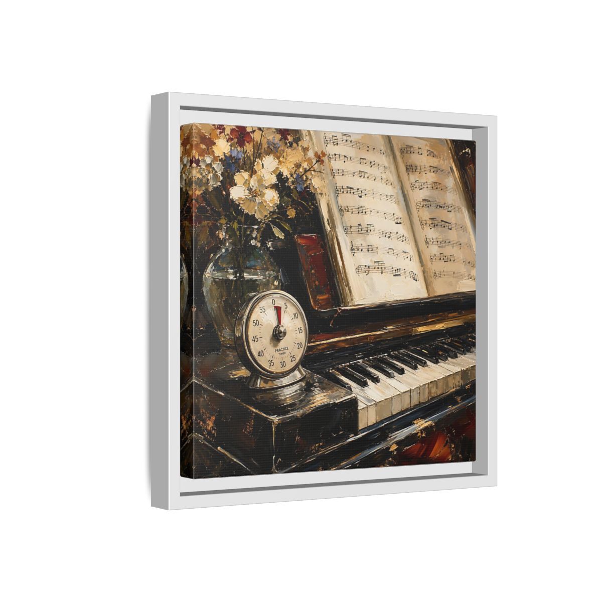 Side Mockup 16. Vintage Piano Classical Piano Still Life shown as framed canvas print