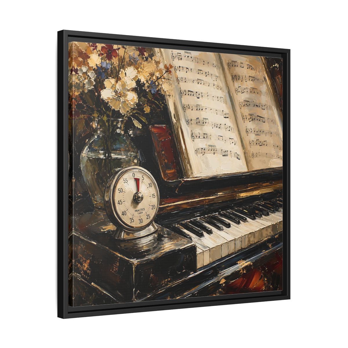 Side Mockup 31. Vintage Piano Classical Piano Still Life shown as framed canvas print