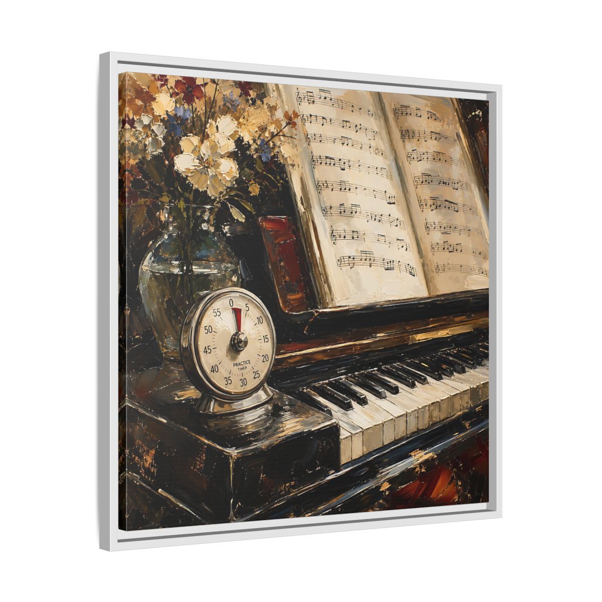 Side Mockup 26. Vintage Piano Classical Piano Still Life shown as framed canvas print