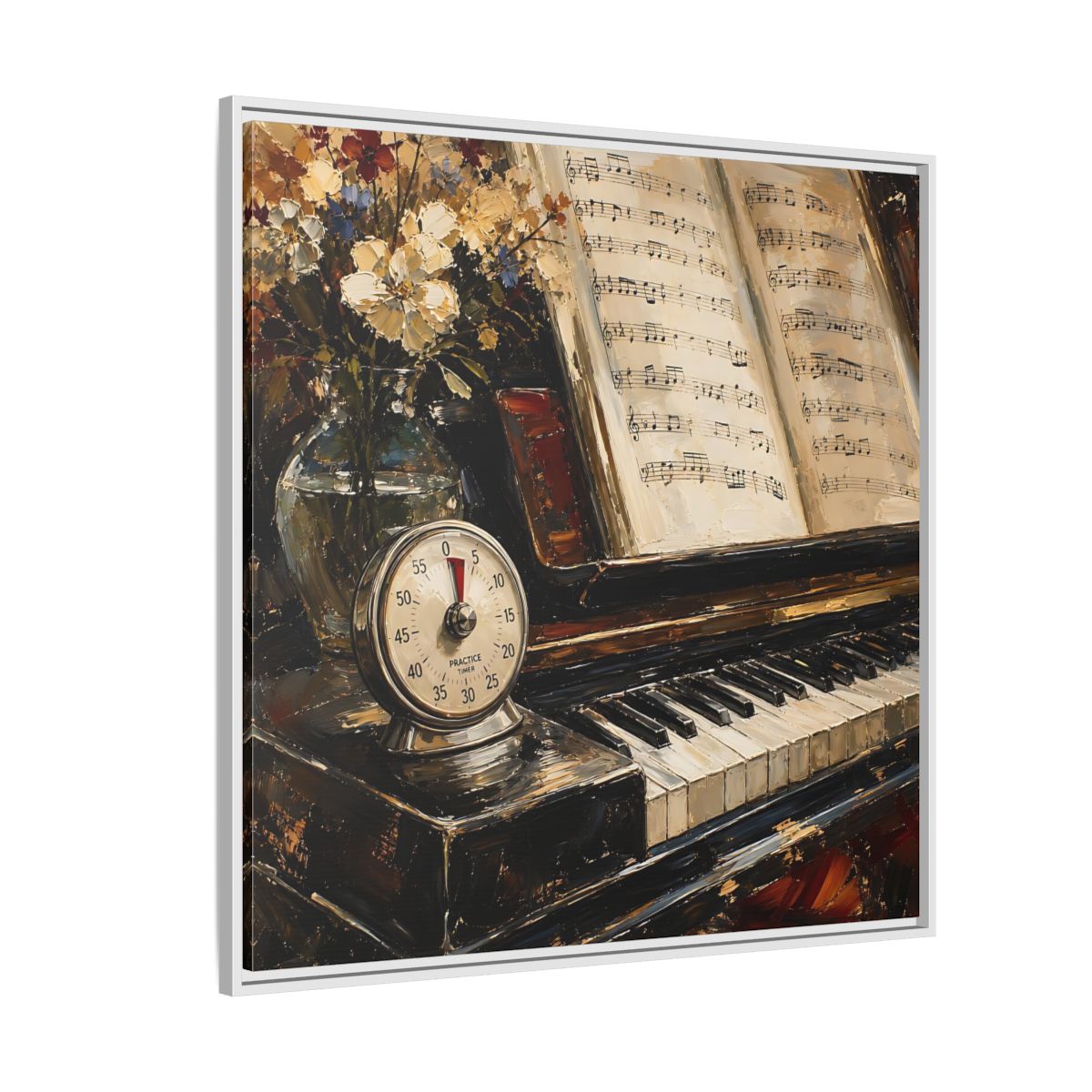 Side Mockup 4. Vintage Piano Classical Piano Still Life shown as framed canvas print