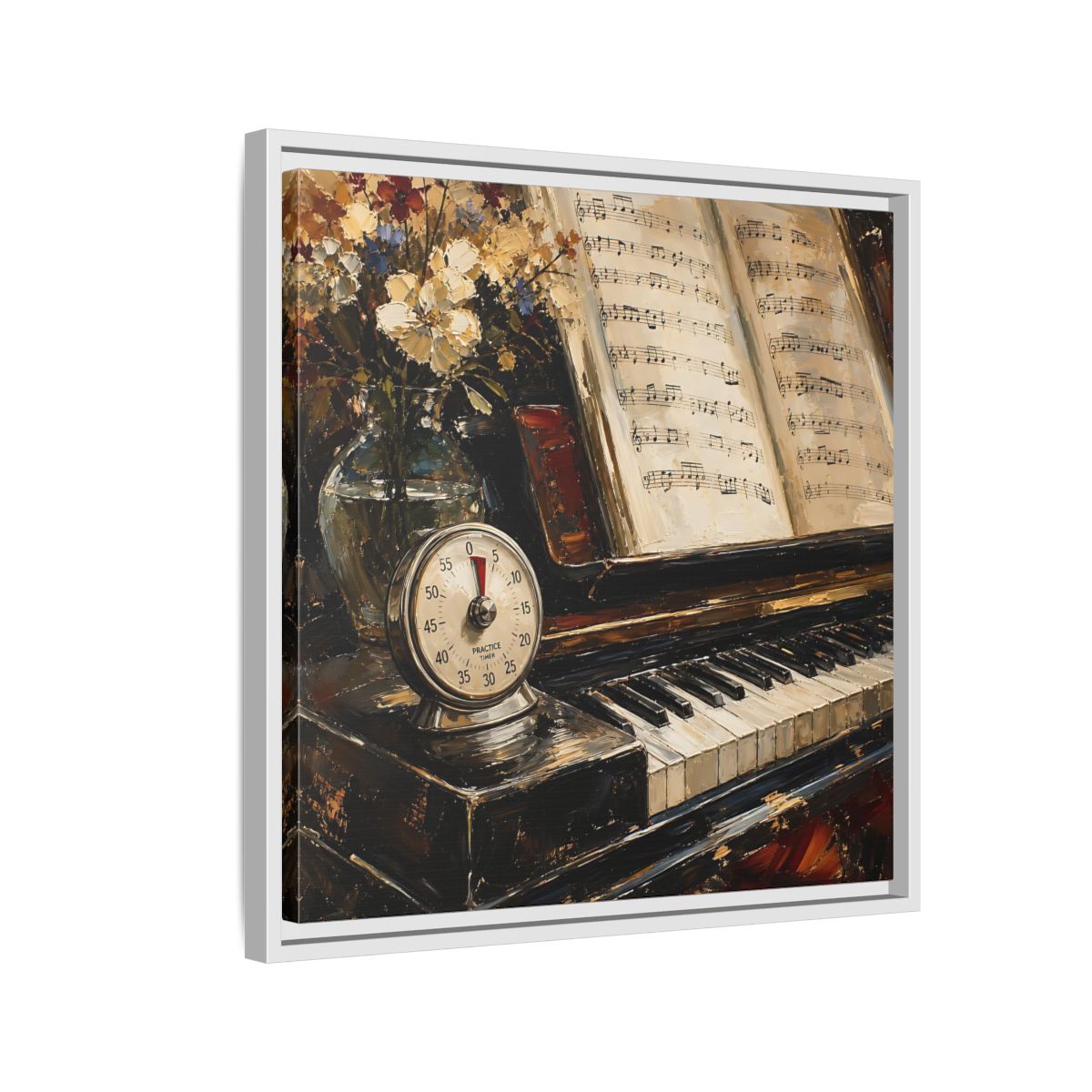 Side Mockup 10. Vintage Piano Classical Piano Still Life shown as framed canvas print