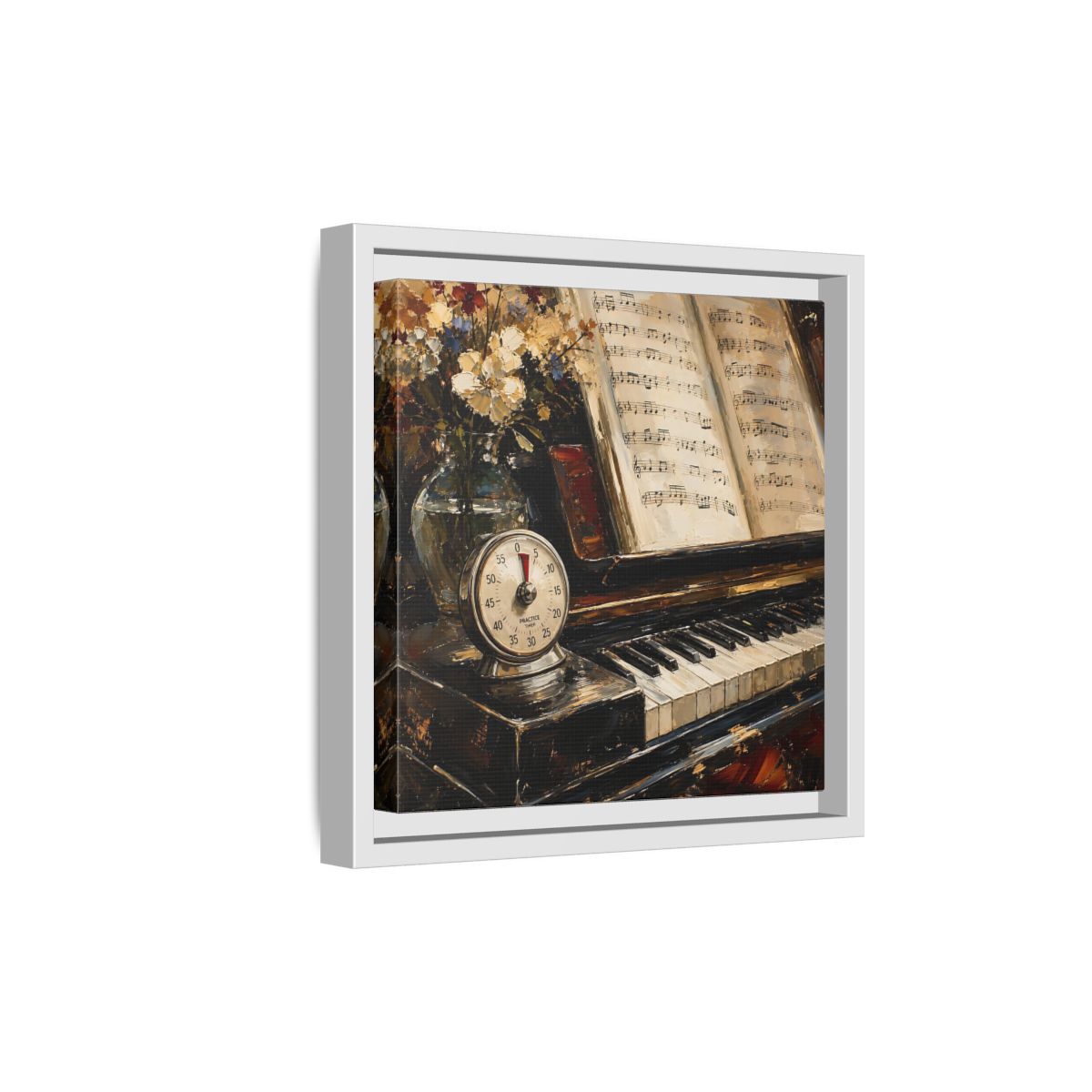 Side Mockup 19. Vintage Piano Classical Piano Still Life shown as framed canvas print