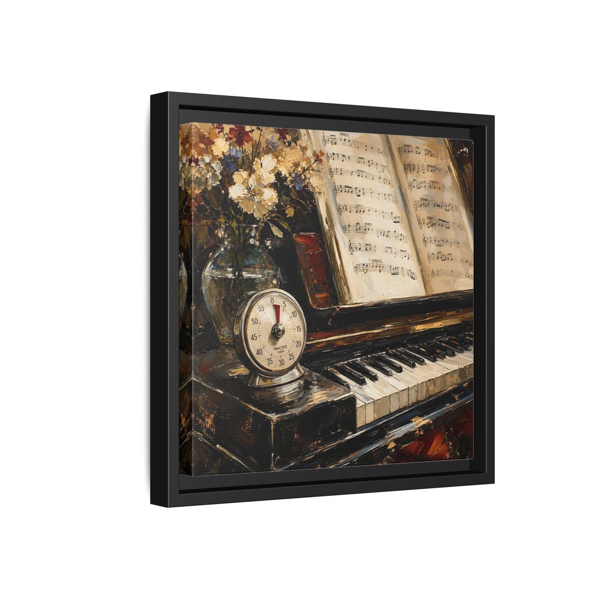 Side Mockup 18. Vintage Piano Classical Piano Still Life shown as framed canvas print