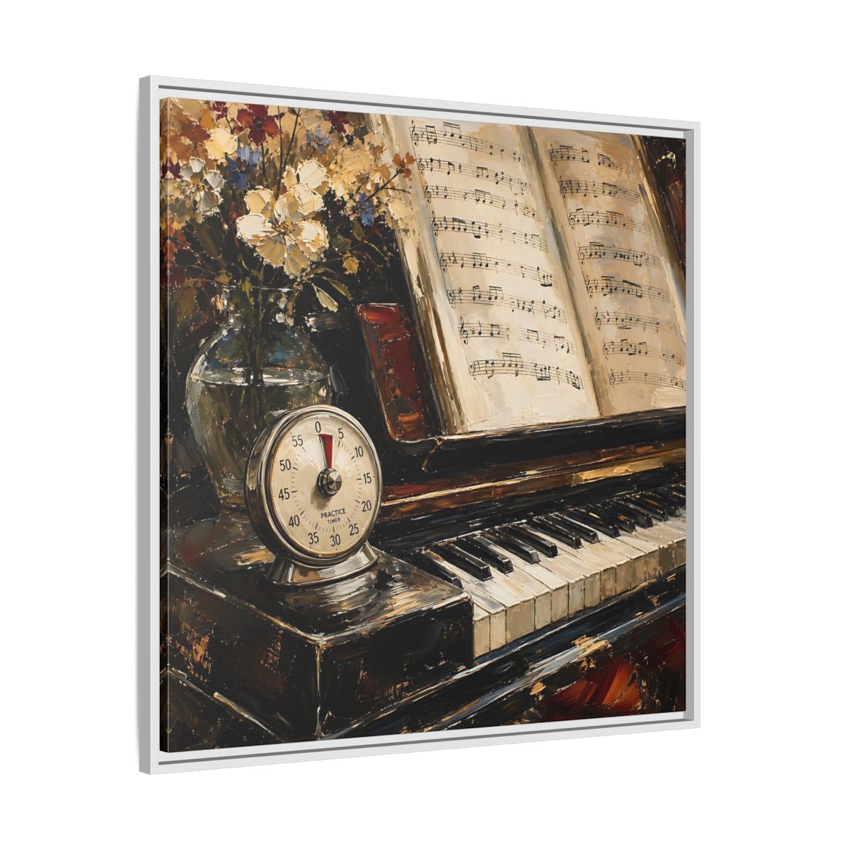 Side Mockup 25. Vintage Piano Classical Piano Still Life shown as framed canvas print