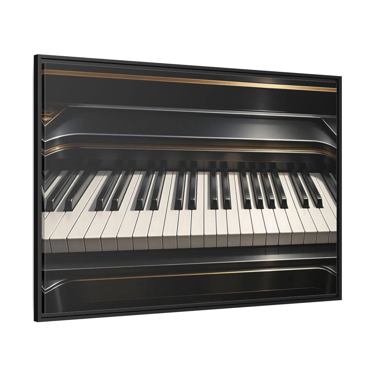 Side Mockup 12. Vintage Piano Keyboard Black And Gold Piano shown as stretched canvas wall art