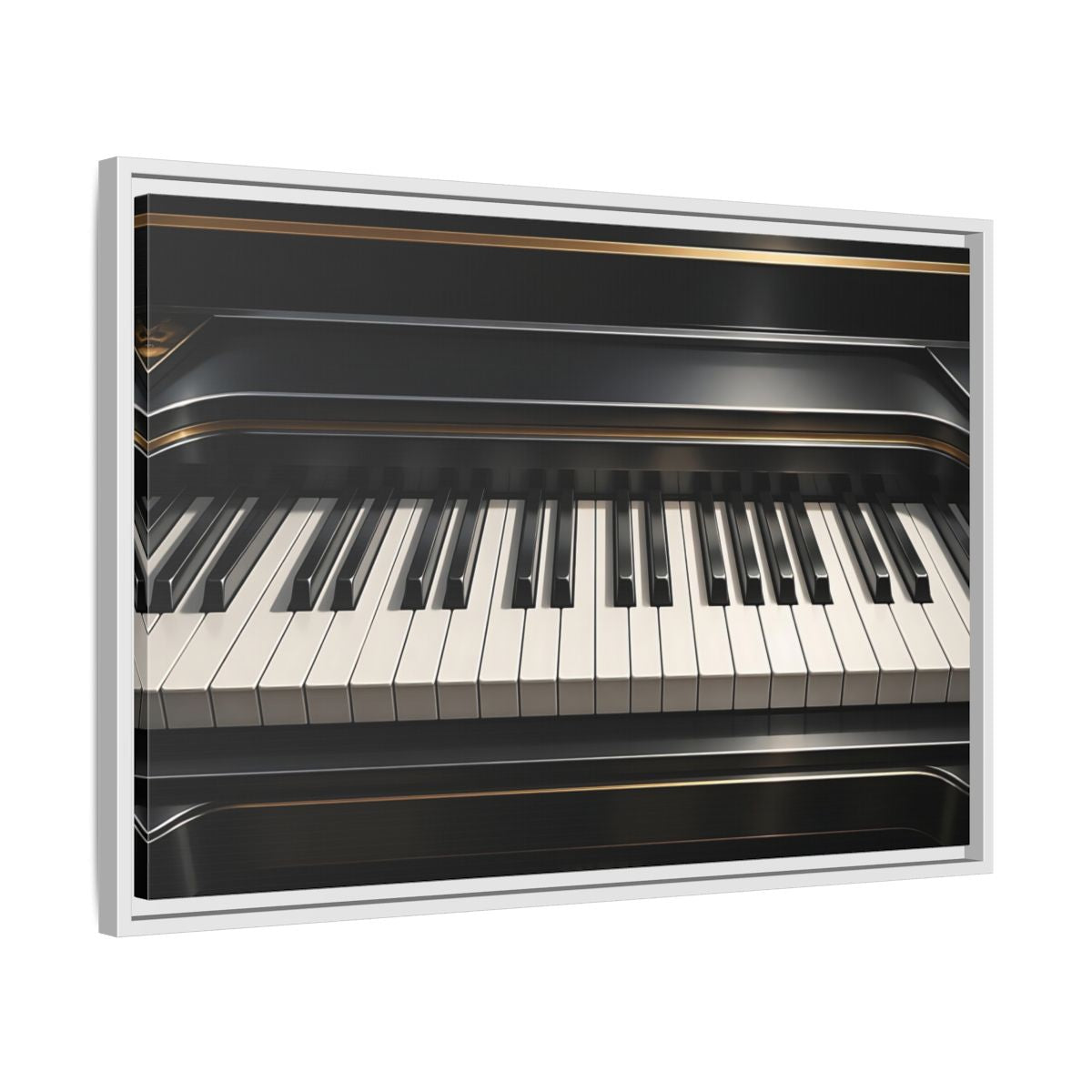 Side Mockup 10. Vintage Piano Keyboard Black And Gold Piano shown as stretched canvas wall art