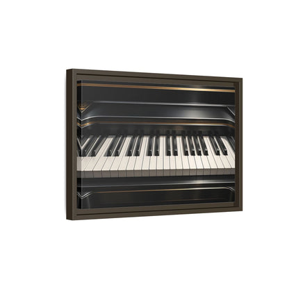 Side Mockup 5. Vintage Piano Keyboard Black And Gold Piano shown as stretched canvas wall art