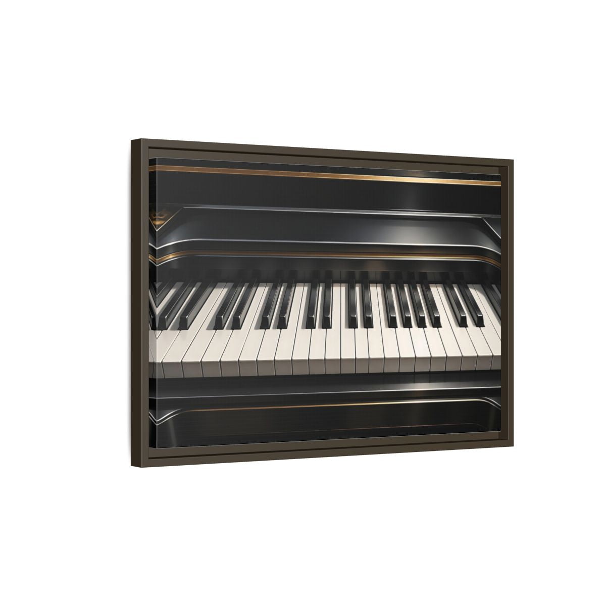 Side Mockup 2. Vintage Piano Keyboard Black And Gold Piano shown as stretched canvas wall art