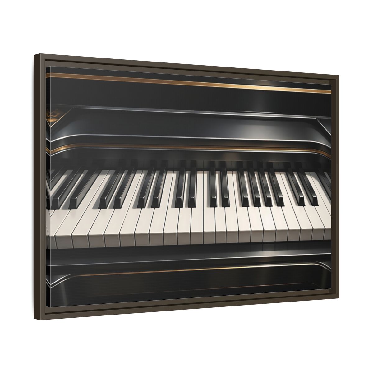 Side Mockup 11. Vintage Piano Keyboard Black And Gold Piano shown as stretched canvas wall art