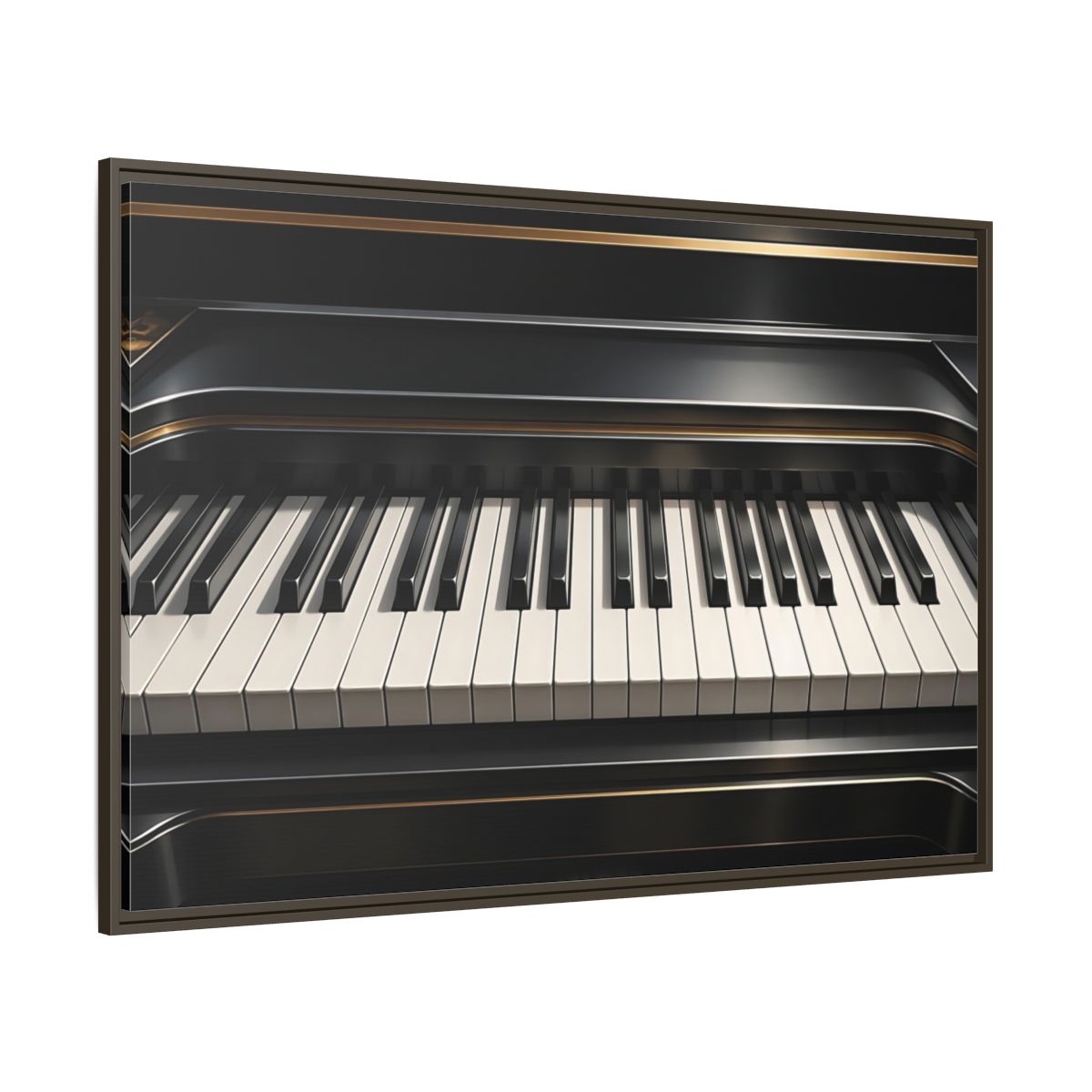 Side Mockup 8. Vintage Piano Keyboard Black And Gold Piano shown as stretched canvas wall art