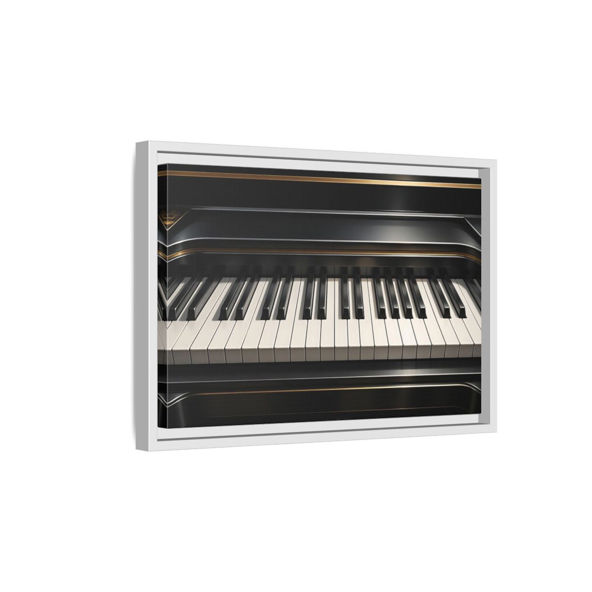 Side Mockup 4. Vintage Piano Keyboard Black And Gold Piano shown as stretched canvas wall art