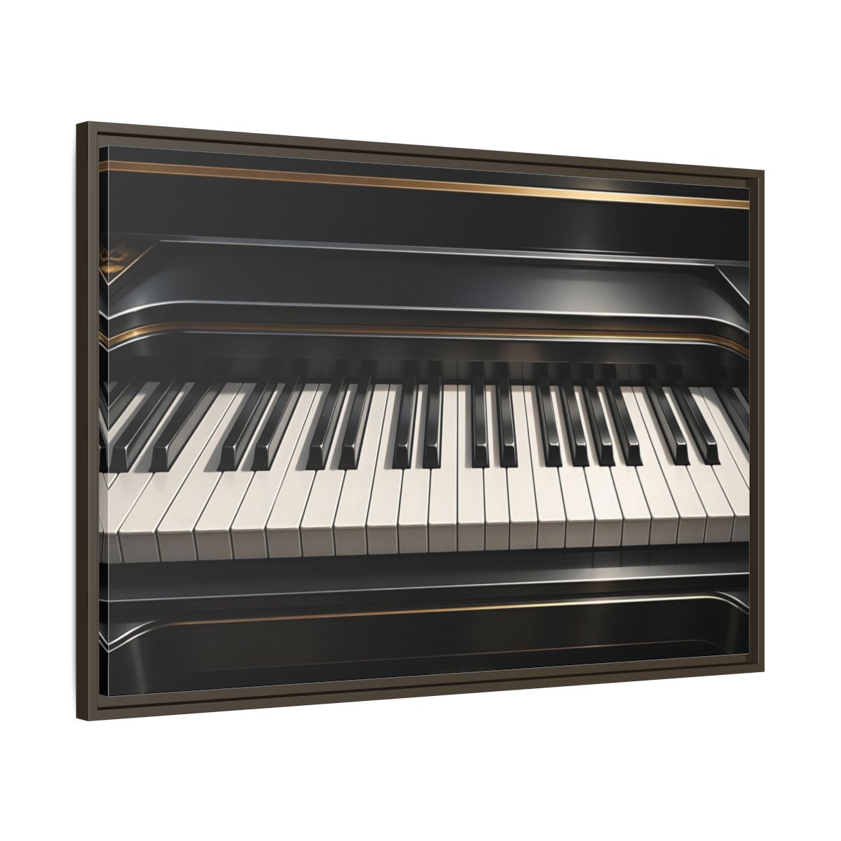 Main Mockup. Vintage Piano Keyboard Black And Gold Piano shown as stretched canvas wall art