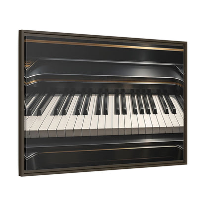 Main Mockup. Vintage Piano Keyboard Black And Gold Piano shown as stretched canvas wall art