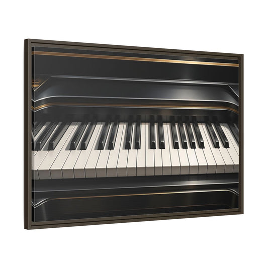 Main Mockup. Vintage Piano Keyboard Black And Gold Piano shown as stretched canvas wall art