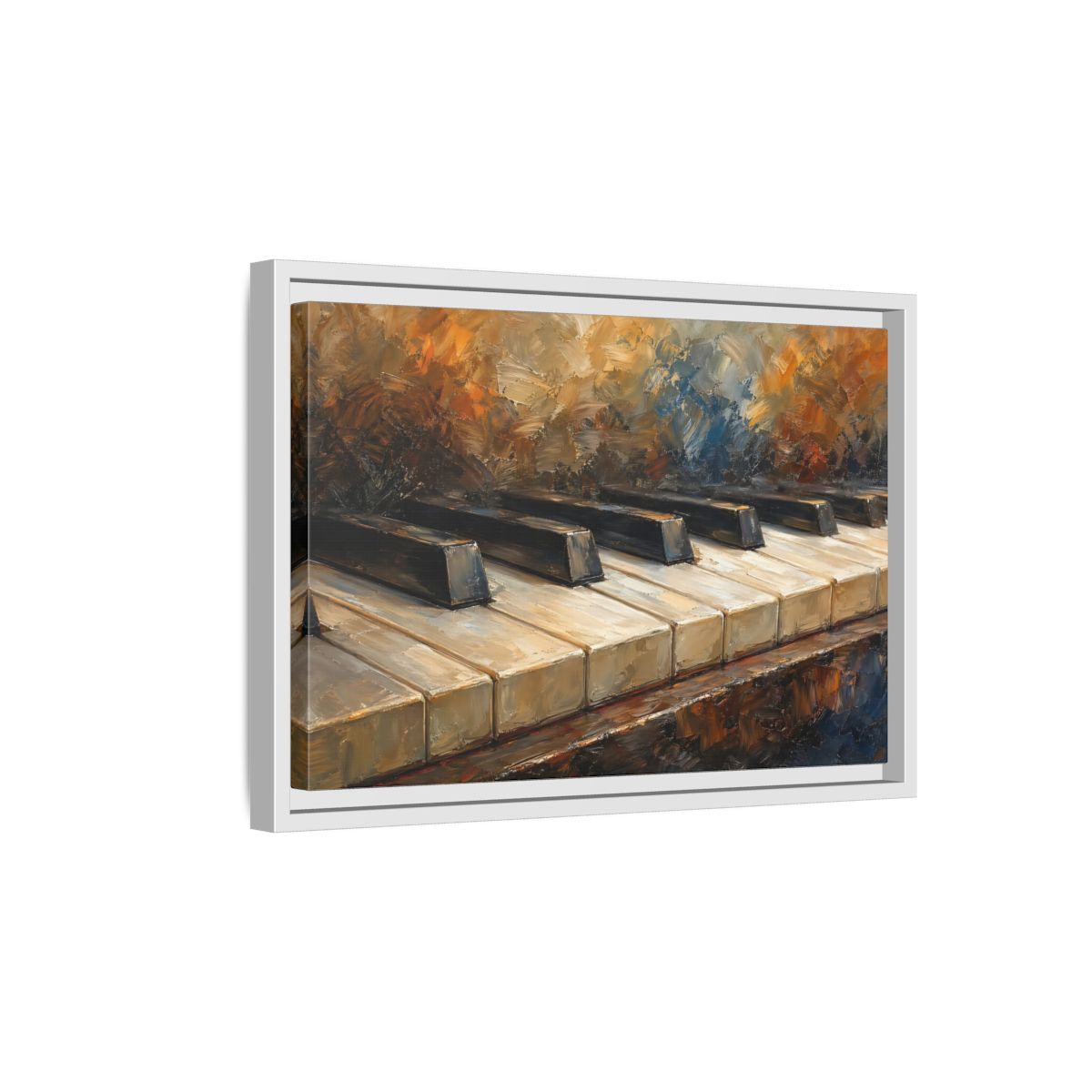 Side Mockup 4. Vintage Piano Keys Warm Tones Piano shown as stretched canvas wall art
