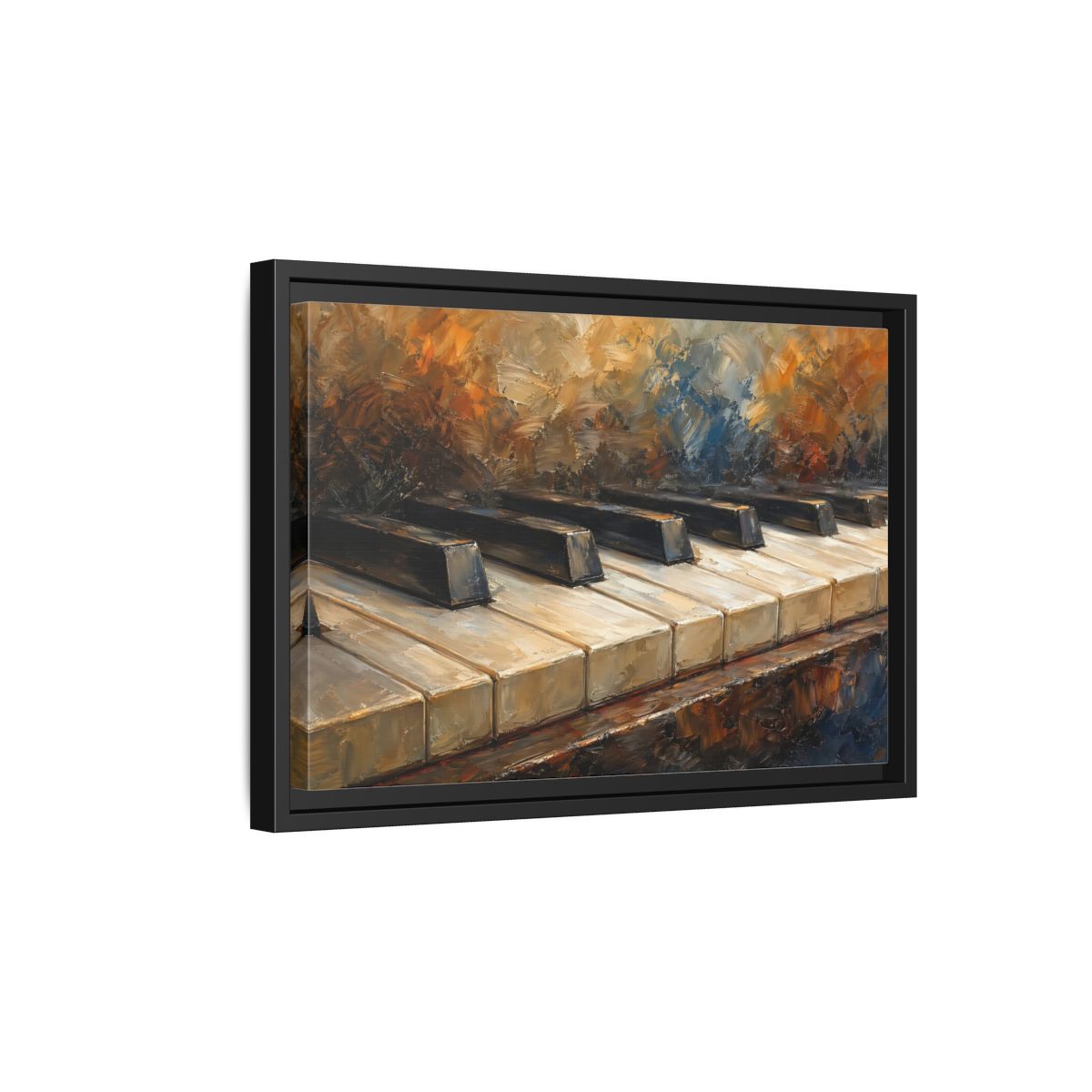 Side Mockup 6. Vintage Piano Keys Warm Tones Piano shown as stretched canvas wall art