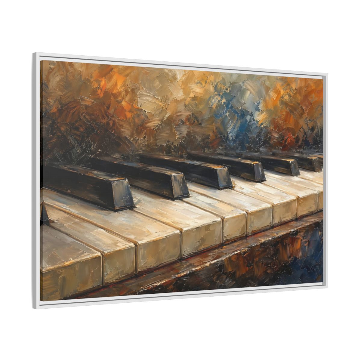 Side Mockup 7. Vintage Piano Keys Warm Tones Piano shown as stretched canvas wall art