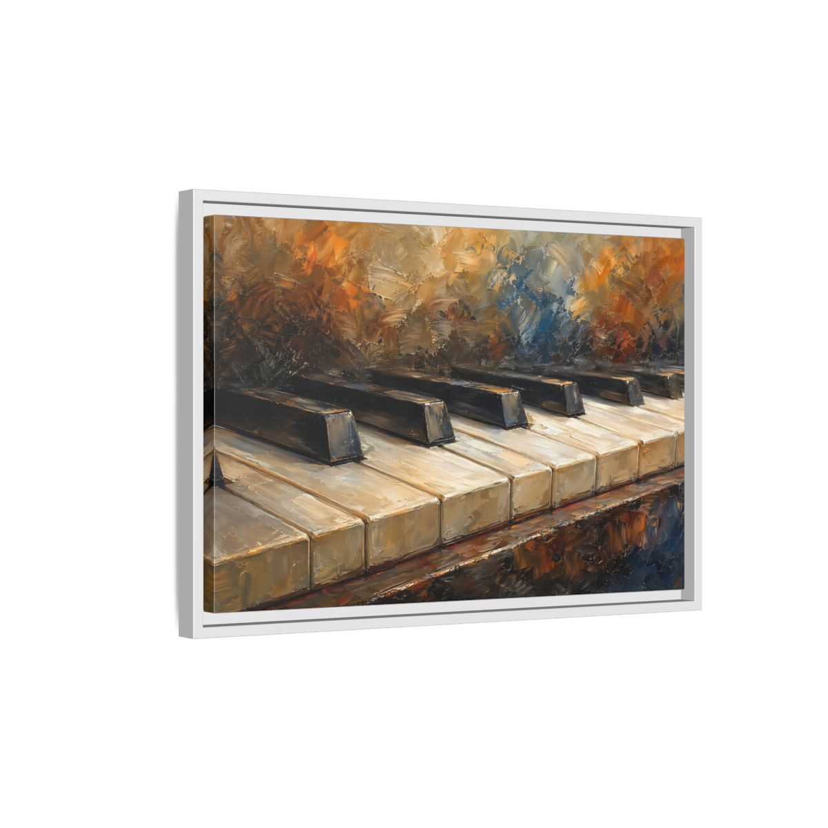 Side Mockup 1. Vintage Piano Keys Warm Tones Piano shown as stretched canvas wall art
