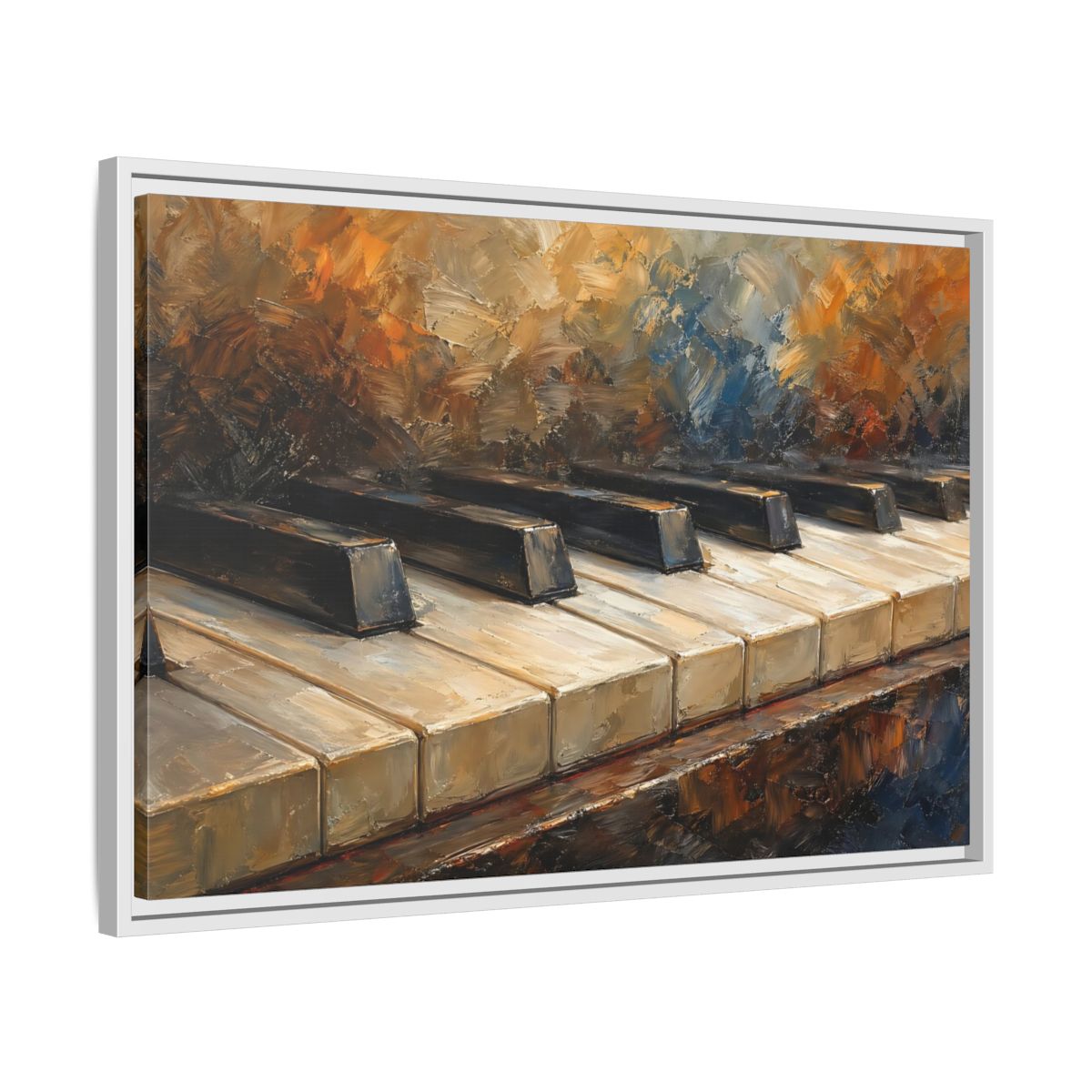 Side Mockup 10. Vintage Piano Keys Warm Tones Piano shown as stretched canvas wall art