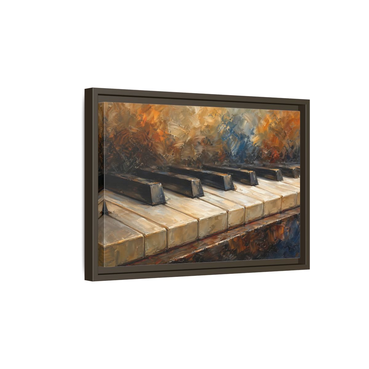 Side Mockup 5. Vintage Piano Keys Warm Tones Piano shown as stretched canvas wall art