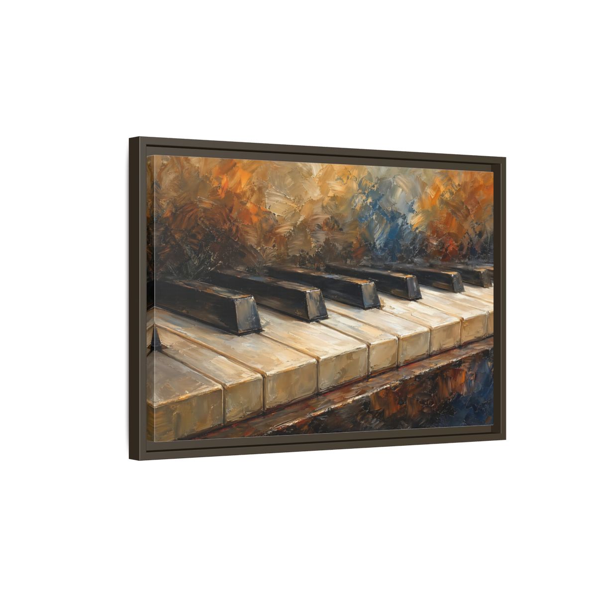 Side Mockup 2. Vintage Piano Keys Warm Tones Piano shown as stretched canvas wall art