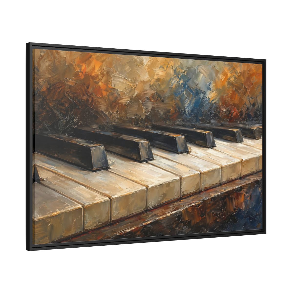 Side Mockup 12. Vintage Piano Keys Warm Tones Piano shown as stretched canvas wall art