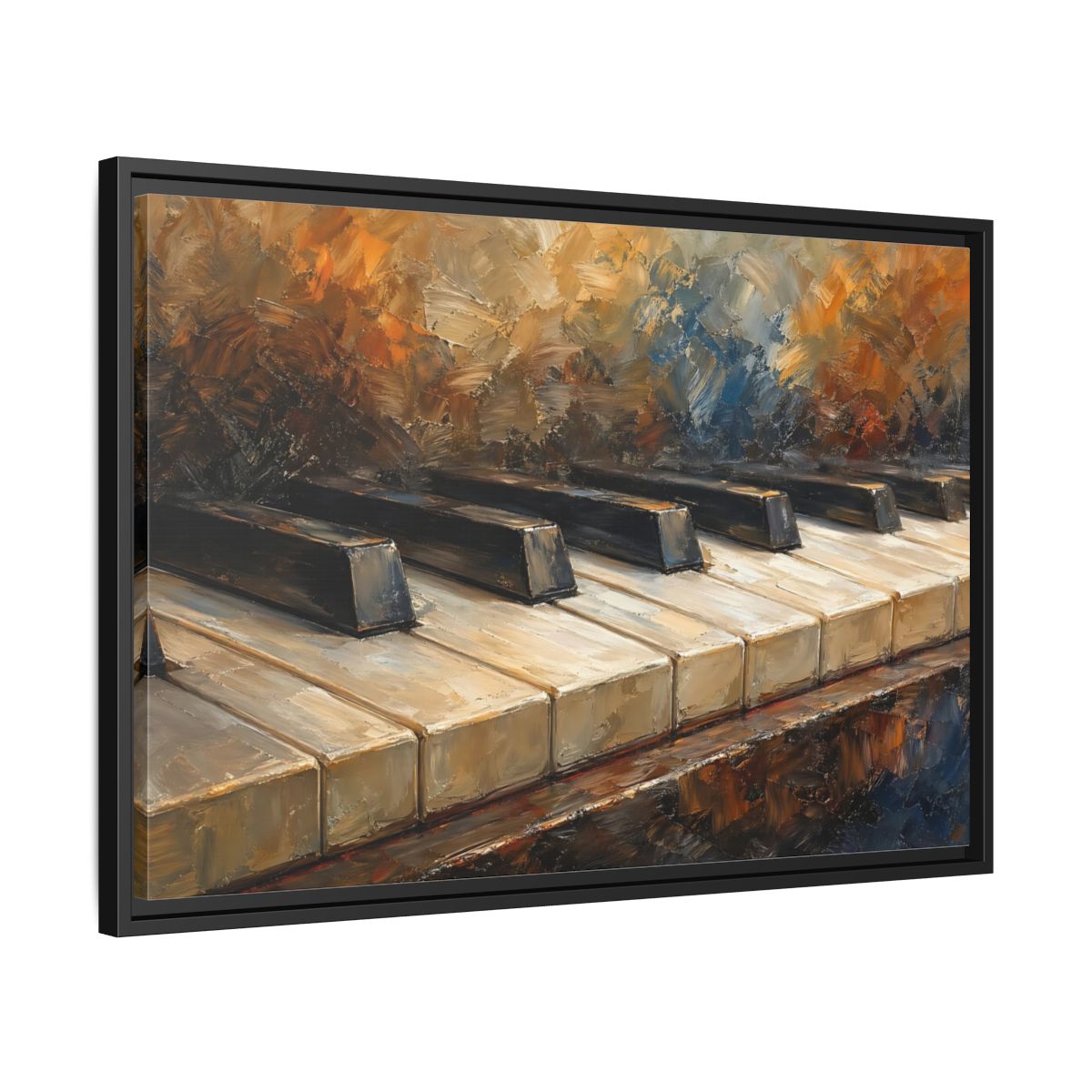 Side Mockup 14. Vintage Piano Keys Warm Tones Piano shown as stretched canvas wall art