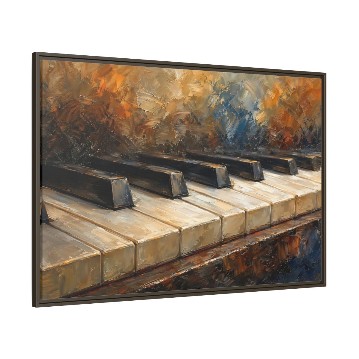 Side Mockup 8. Vintage Piano Keys Warm Tones Piano shown as stretched canvas wall art