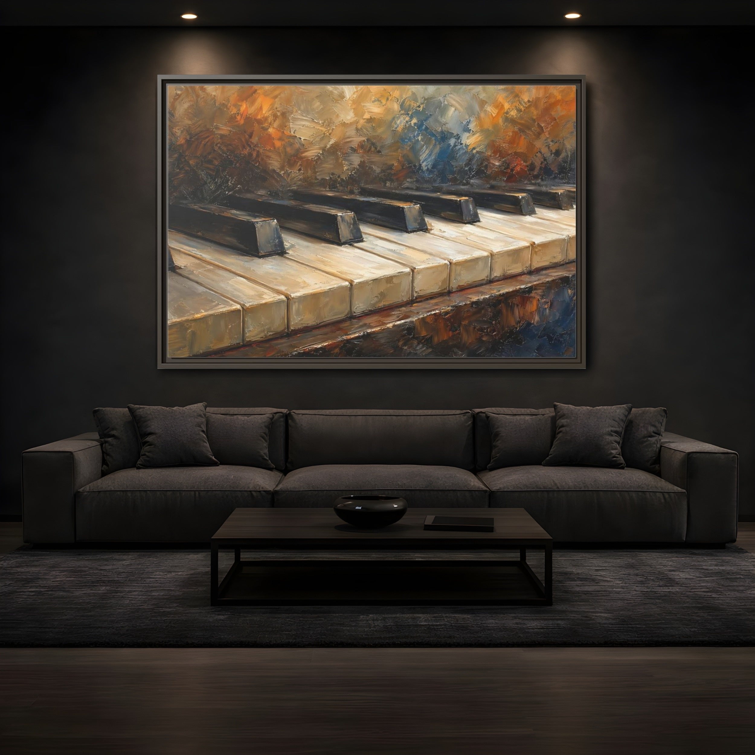 Mockup 3. Vintage Piano Keys Warm Tones Piano shown as stretched canvas wall art
