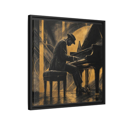 Side Mockup 12. Vintage Piano Player Black Gold Musician shown as framed canvas print