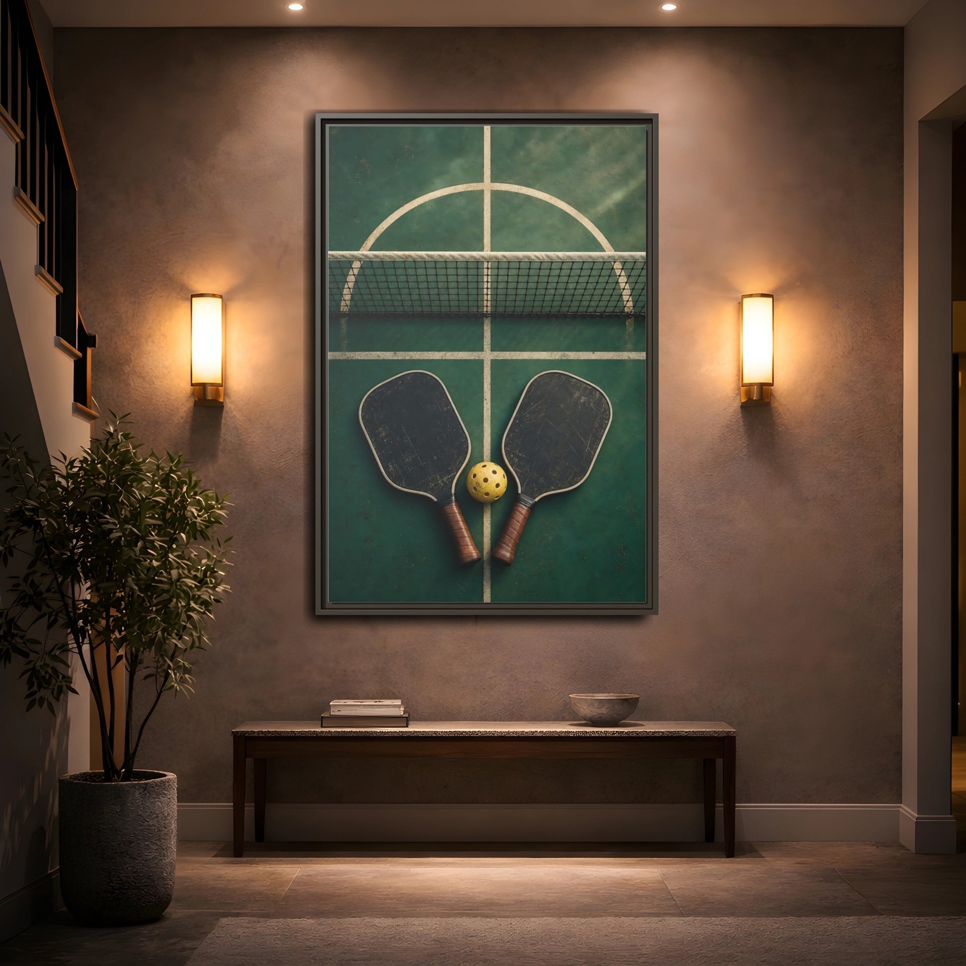 Mockup 2. Vintage Pickleball Paddles shown as framed canvas print