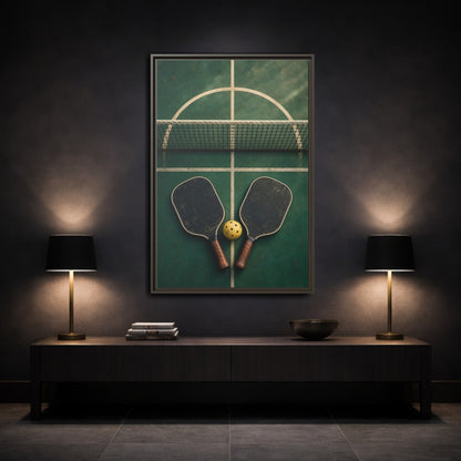 Mockup 3. Vintage Pickleball Paddles shown as framed canvas print
