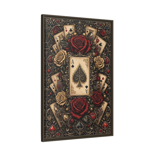 Main Mockup. Vintage Playing Cards Red Gold Playing Cards shown as stretched canvas wall art