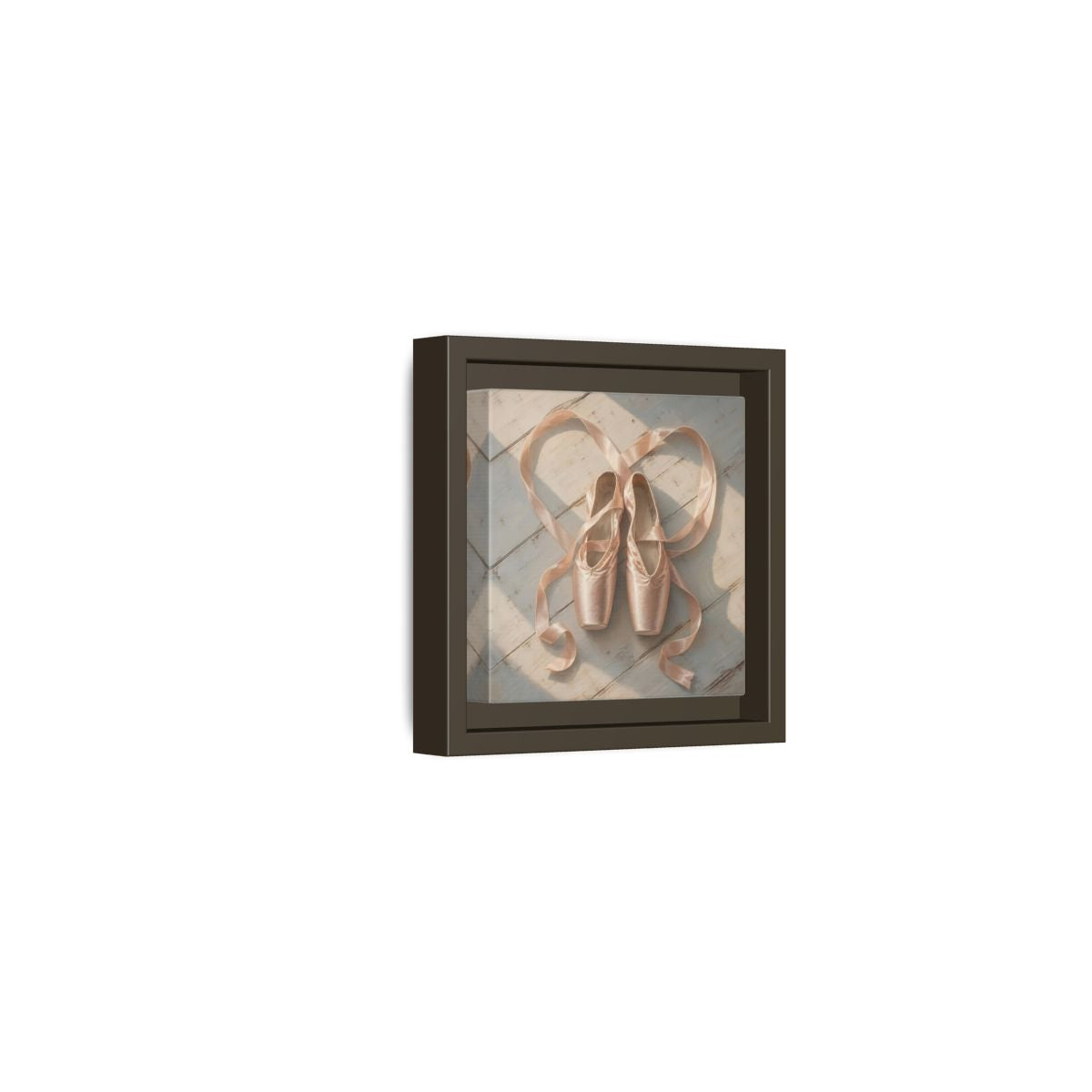 Side Mockup 23. Vintage Pointe Shoes Pink Ballet Shoes shown as framed canvas print