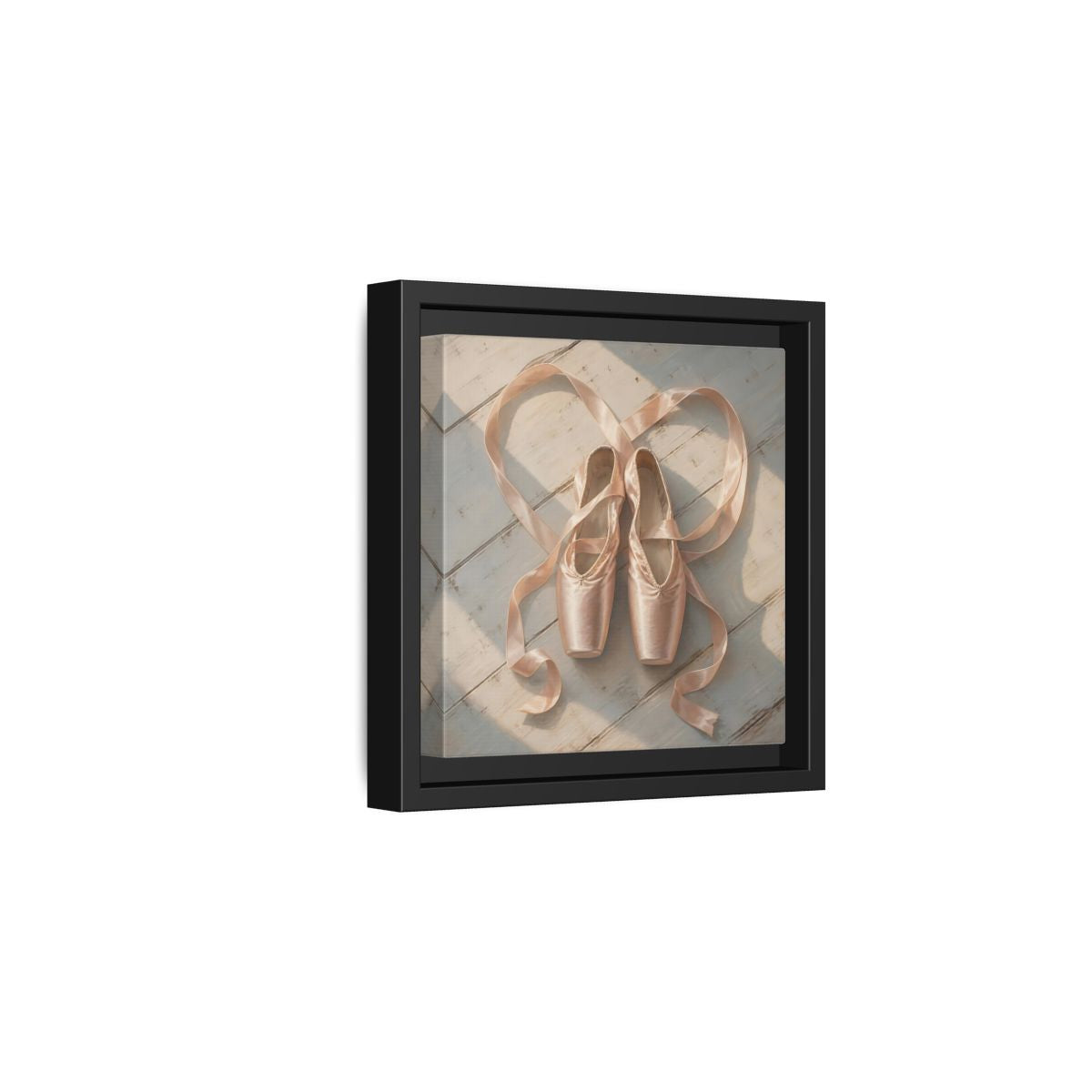 Side Mockup 3. Vintage Pointe Shoes Pink Ballet Shoes shown as framed canvas print