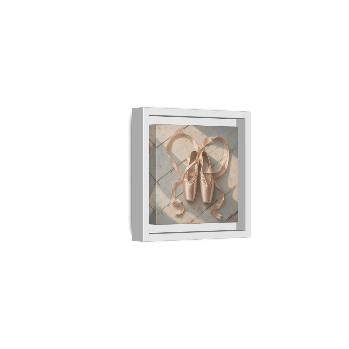 Side Mockup 22. Vintage Pointe Shoes Pink Ballet Shoes shown as framed canvas print