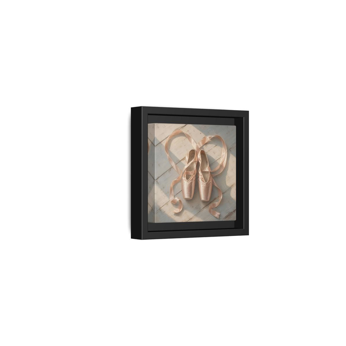 Side Mockup 24. Vintage Pointe Shoes Pink Ballet Shoes shown as framed canvas print