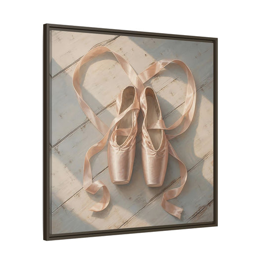 Main Mockup. Vintage Pointe Shoes Pink Ballet Shoes shown as framed canvas print